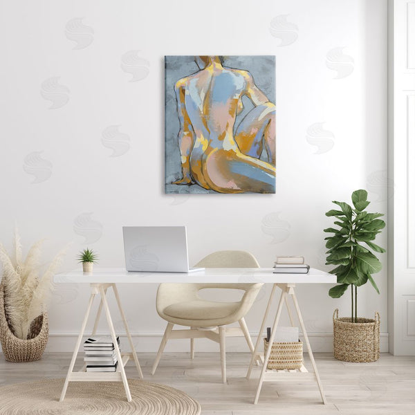 Stupell Industries Trevor Copenhaver | Modern Blue Brushed Sitting Nude Wall Art