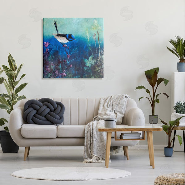 Stupell Industries Trudy Rice | Blue Bird Perched Sea Life Coral Underwater Scene Wall Art