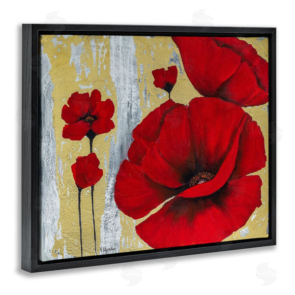 Stupell Industries Vahan Alaverdyan | Rustic Red Poppy Florals Grey Gold