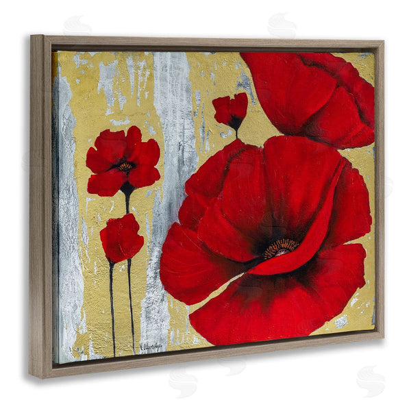 Stupell Industries Vahan Alaverdyan | Rustic Red Poppy Florals Grey Gold