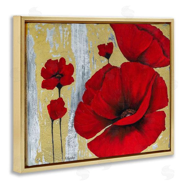 Stupell Industries Vahan Alaverdyan | Rustic Red Poppy Florals Grey Gold
