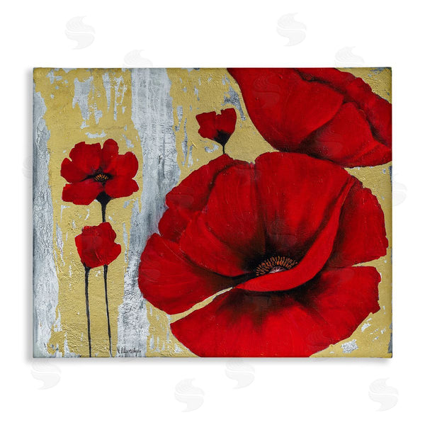 stupell industries Vahan Alaverdyan | Rustic Red Poppy Florals Grey Gold