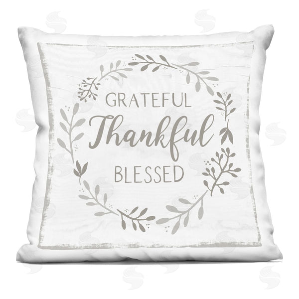 stupell industries Val Rhodes | Cottage Gratitude Wreath Printed Throw Pillow