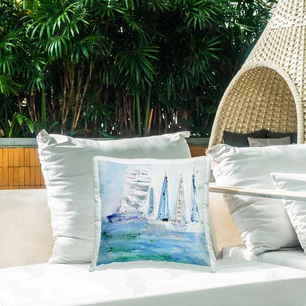 Stupell Industries Val Rhodes | Maritime Outlined Sailboats Printed Throw Pillow