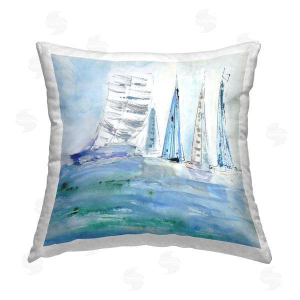 stupell industries Val Rhodes | Maritime Outlined Sailboats Printed Throw Pillow