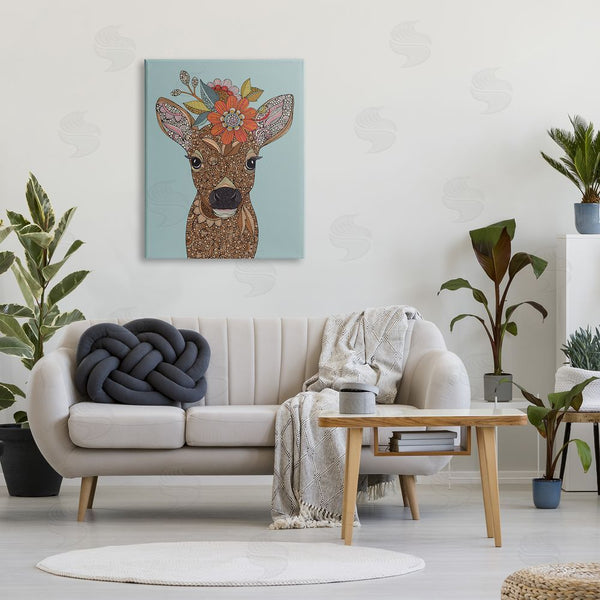 Stupell Industries Valentina Harper | Baby Deer Fawn Flower Crown Intricate Paisley Designs Wall Art