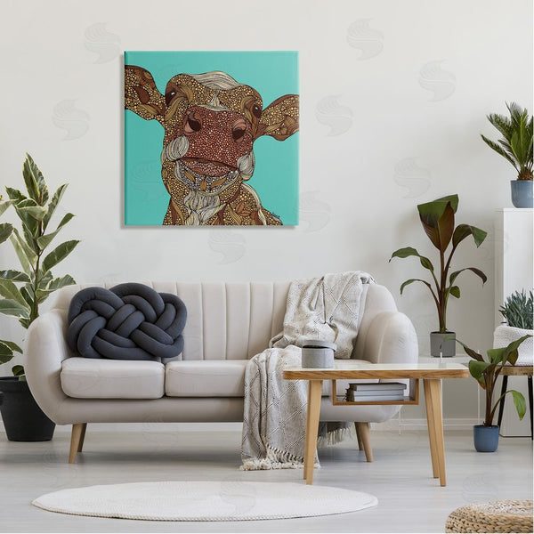 Stupell Industries Valentina Harper | Bold Calf Cow Intricate Inner Stripe Patterns Wall Art