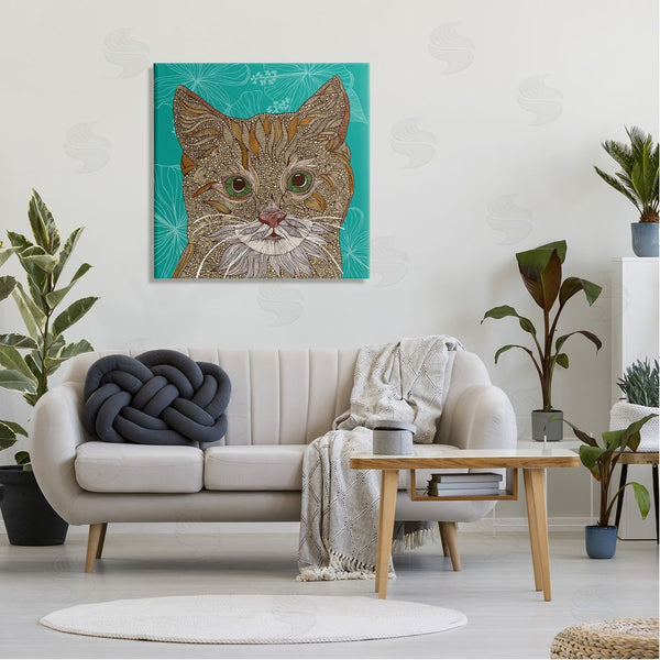 Stupell Industries Valentina Harper | Cat Portrait Hibiscus Botanicals Abstract Fractal Designs Wall Art