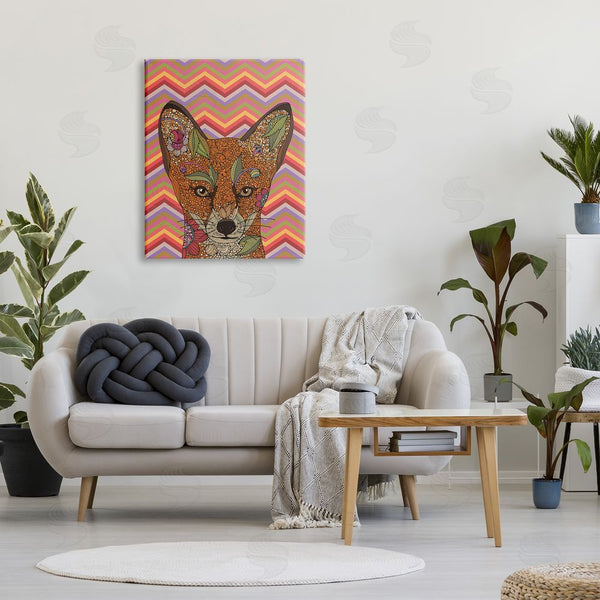 Stupell Industries Valentina Harper | Detailed Fox Retro Zig Zag Pattern Mandala Fractals Wall Art