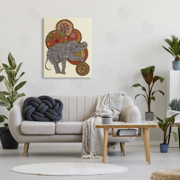 Stupell Industries Valentina Harper | Elephant & Ball Detailed Mandala Fractals Floral Shapes Wall Art