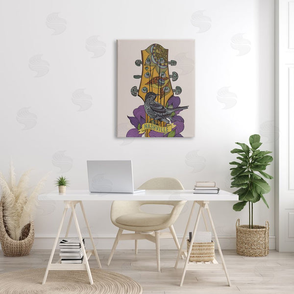 Stupell Industries Valentina Harper | Intricate Nashville Guitar Floral Patterned Bird Perched Wall Art
