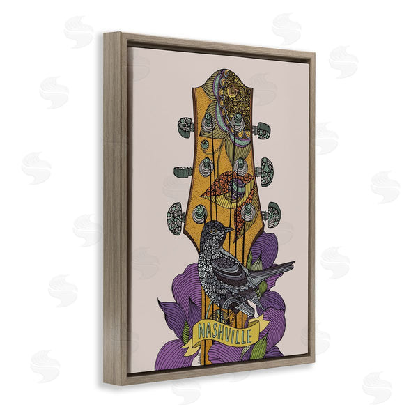 Stupell Industries Valentina Harper | Intricate Nashville Guitar Floral Patterned Bird Perched Wall Art