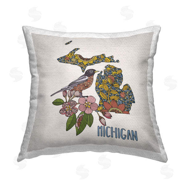 Stupell Industries Valentina Harper | Michigan State Bird Flower Patterns Printed Throw Pillow