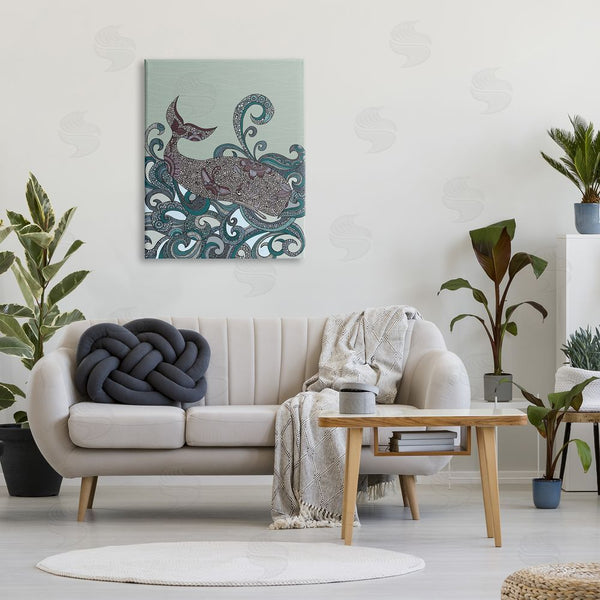 Stupell Industries Valentina Harper | Nautical Whale Surrounded Intricate Patterned Swirl Shapes Wall Art