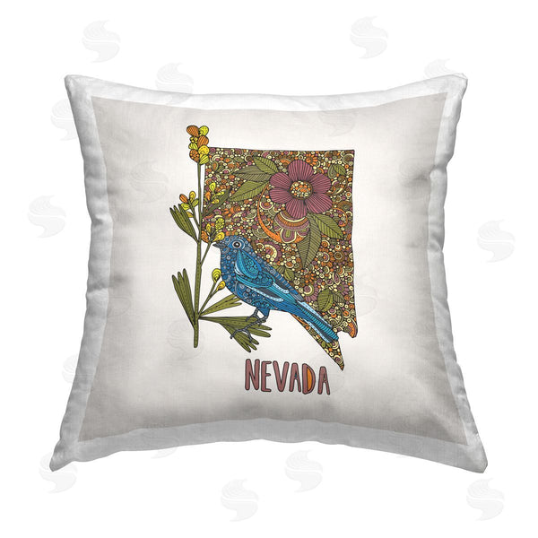 stupell industries Valentina Harper | Nevada State Bluebird Florals Printed Throw Pillow