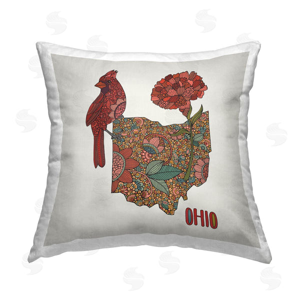 stupell industries Valentina Harper | Ohio Carnations State Bird Floral Printed Throw Pillow