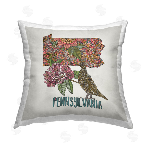 stupell industries Valentina Harper | Pennsylvania Floral Pattern Bird Printed Throw Pillow