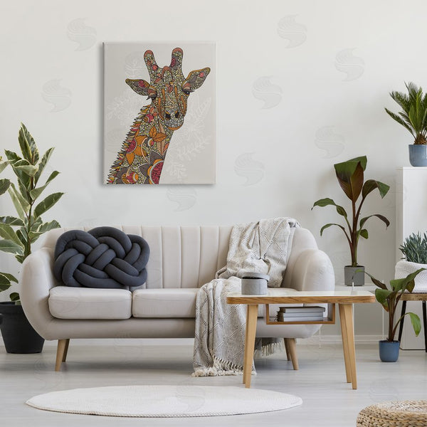 Stupell Industries Valentina Harper | Pleasant Giraffe Animal Intricate Floral Fractal Details Wall Art