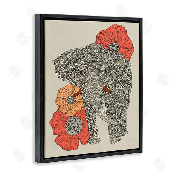 Stupell Industries Valentina Harper | Standing Elephant Bright Poppies Floral Paisley Fractals Wall Art