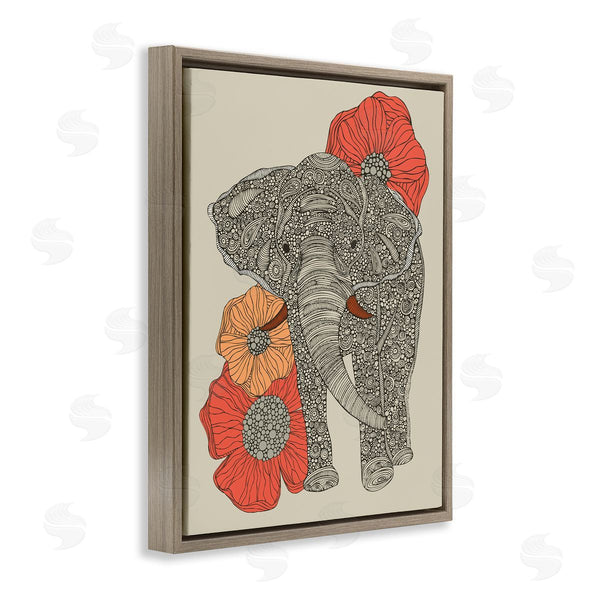 Stupell Industries Valentina Harper | Standing Elephant Bright Poppies Floral Paisley Fractals Wall Art