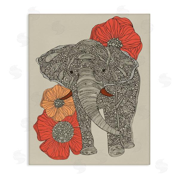stupell industries Valentina Harper | Standing Elephant Bright Poppies Floral Paisley Fractals Wall Art