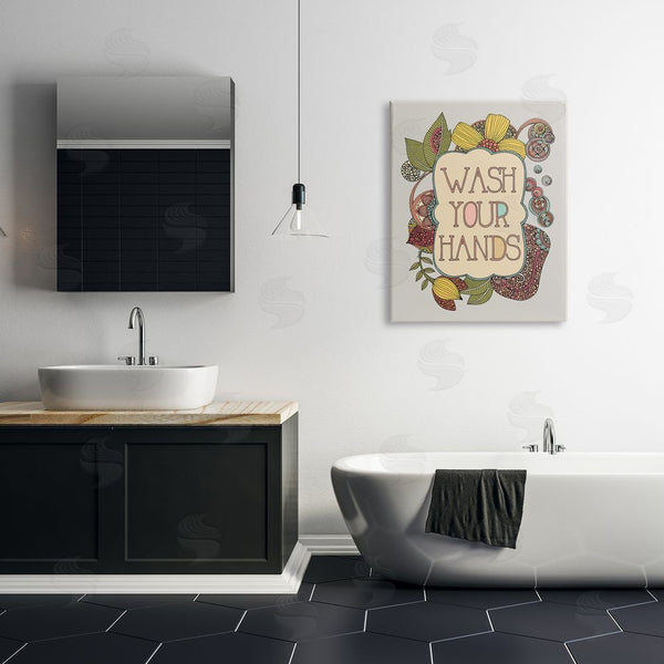 Stupell Industries Valentina Harper | Wash Your Hands Bathroom Sign Intricate Floral Details Wall Art