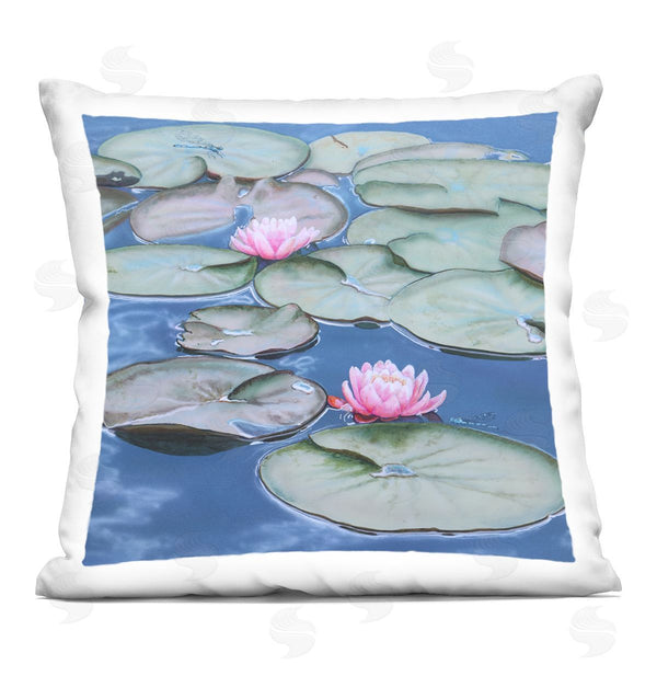 stupell industries Valerie Rogers | Blue Pond Lily Reflection Printed Throw Pillow