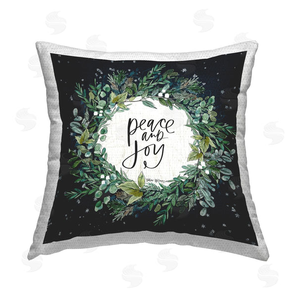 Stupell Industries Valerie Weiners | Peace & Joy Wreath Snowfall Printed Throw Pillow