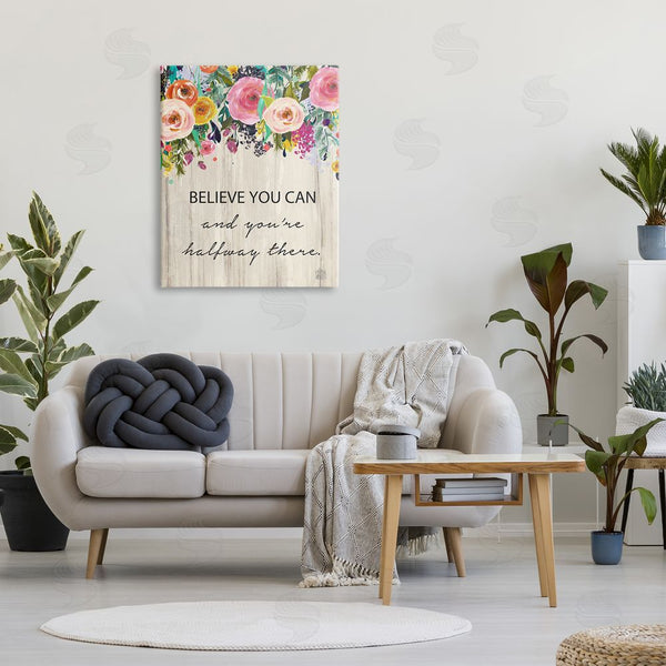 Stupell Industries Valerie Wieners | Believe You Can Motto Blooming Spring Floral Cascade Wall Art