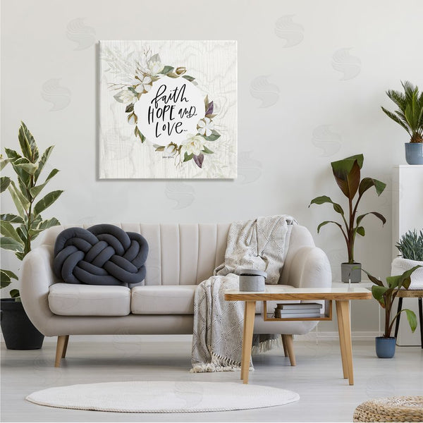 Stupell Industries Valerie Wieners | Faith Hope And Love Sentiment Floral Cotton Wreath Wall Art