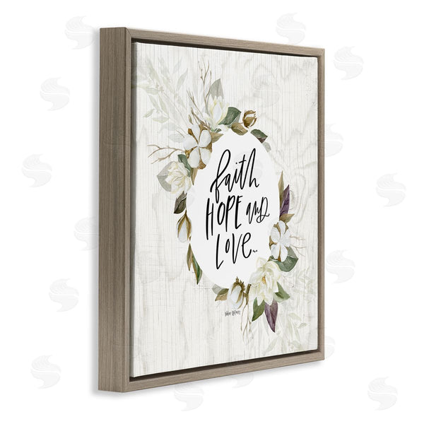 Stupell Industries Valerie Wieners | Faith Hope And Love Sentiment Floral Cotton Wreath Wall Art