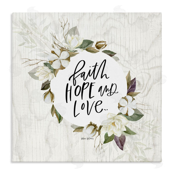stupell industries Valerie Wieners | Faith Hope and Love Sentiment Floral Cotton Wreath Wall Art