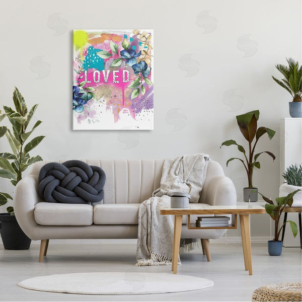 Stupell Industries Valerie Wieners | Loved Text Trendy Abstract Flower Blossoms Design Wall Art