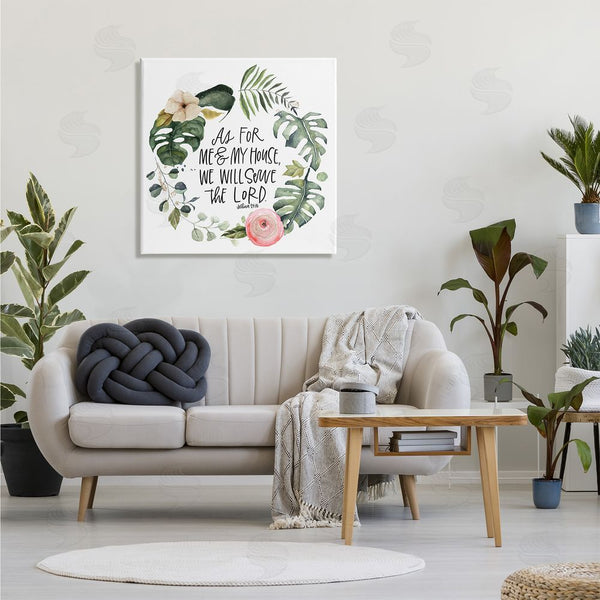 Stupell Industries Valerie Wieners | Serve The Lord Joshua 24:15 Tropical Palm Wreathe Wall Art