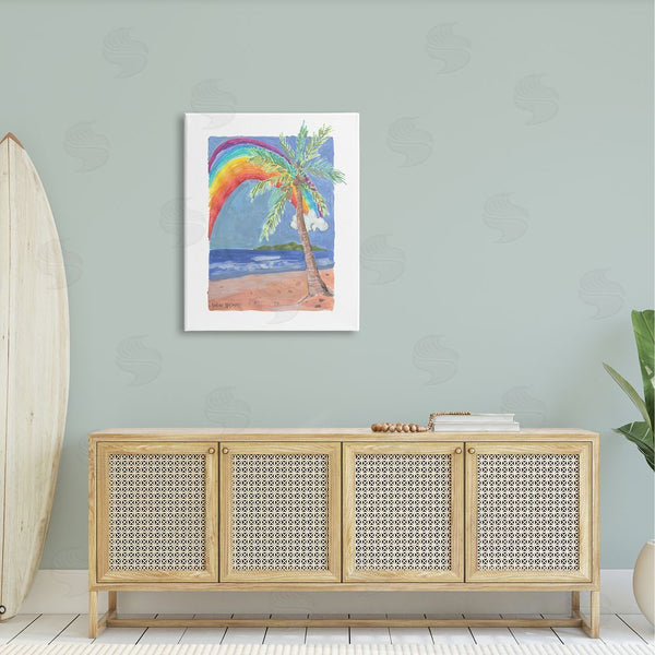 Stupell Industries Valerie Wieners | Whimsical Rainbow Over Beach Tropical Palm Tree Wall Art