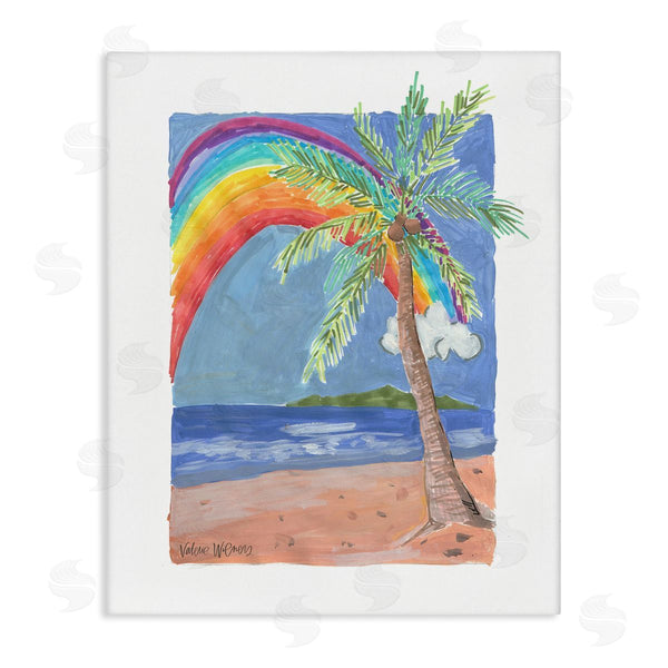 stupell industries Valerie Wieners | Whimsical Rainbow Over Beach Tropical Palm Tree Wall Art