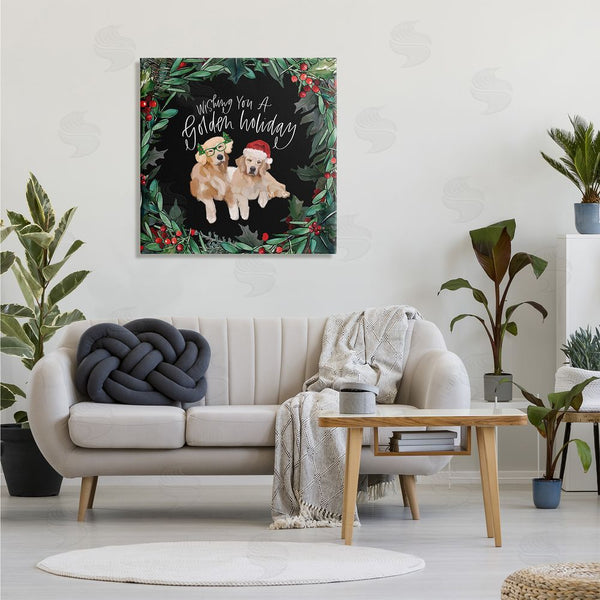 Stupell Industries Valerie Wieners | Wishing You A Golden Holiday Phrase Pet Dogs Wall Art
