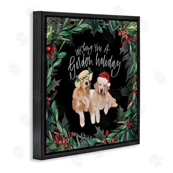 Stupell Industries Valerie Wieners | Wishing You A Golden Holiday Phrase Pet Dogs Wall Art
