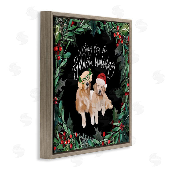 Stupell Industries Valerie Wieners | Wishing You A Golden Holiday Phrase Pet Dogs Wall Art