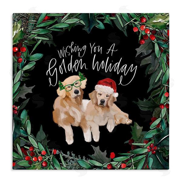 stupell industries Valerie Wieners | Wishing You a Golden Holiday Phrase Pet Dogs Wall Art