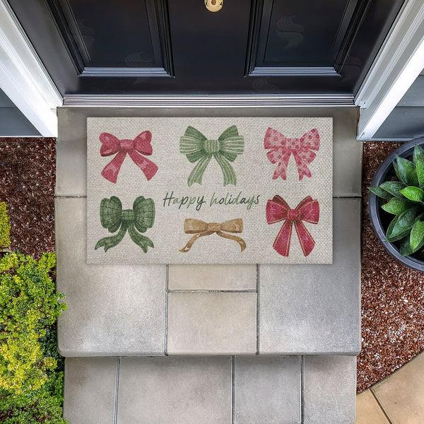 Stupell Industries Vanessa Stoilova | Happy Holidays Festive Bows Faux Sisal Door Mat