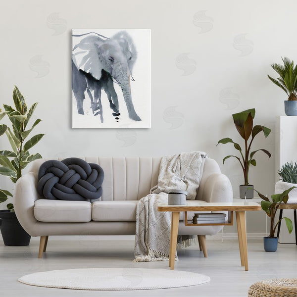 Stupell Industries Verbrugge Watercolor | Abstract Elephant March Grey Safari Animal Watercolor Wall Art