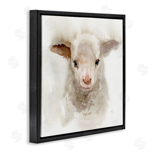 Stupell Industries Verbrugge Watercolor | Baby Lamb Farm Portrait Minimal Shaggy Animal Wall Art