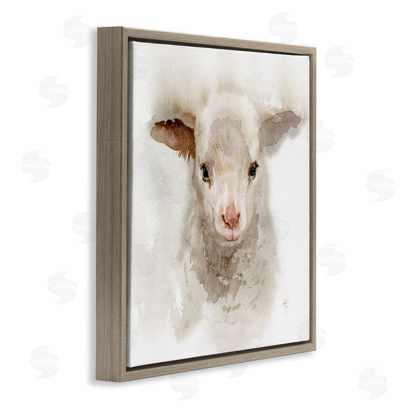 Stupell Industries Verbrugge Watercolor | Baby Lamb Farm Portrait Minimal Shaggy Animal Wall Art