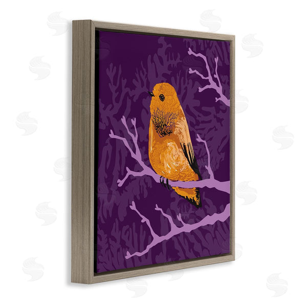 Stupell Industries Verbrugge Watercolor | Bold Orange Bird Sitting Purple Branches Layered Botanicals Wall Art