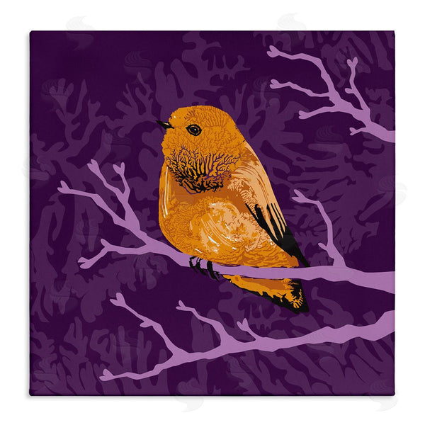 stupell industries Verbrugge Watercolor | Bold Orange Bird Sitting Purple Branches Layered Botanicals Wall Art