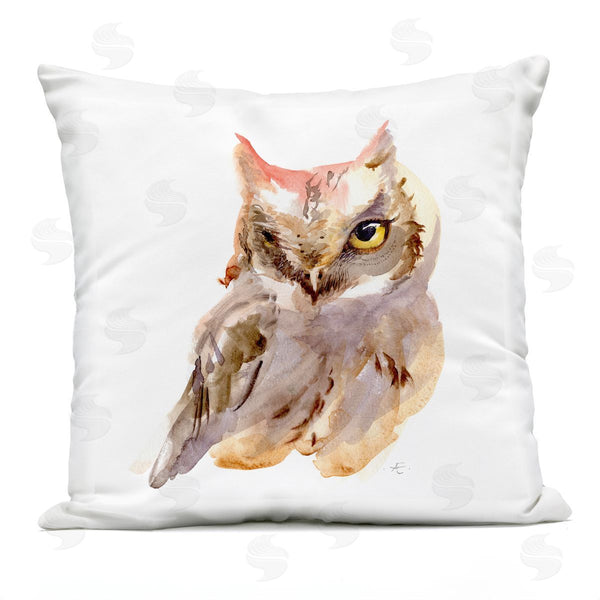 Stupell Industries Verbrugge Watercolor | Brown Horned Owl Eye Wink Minimal Bird Printed Throw Pillow