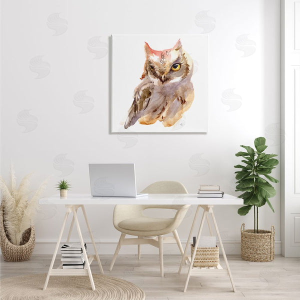 Stupell Industries Verbrugge Watercolor | Brown Horned Owl Eye Wink Minimal Bird Wall Art