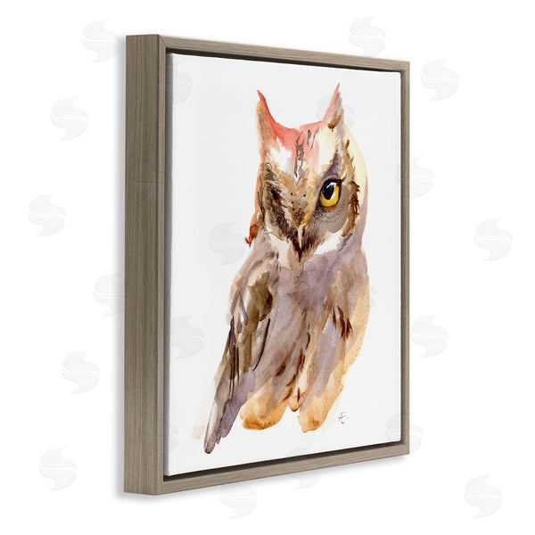 Stupell Industries Verbrugge Watercolor | Brown Horned Owl Eye Wink Minimal Bird Wall Art