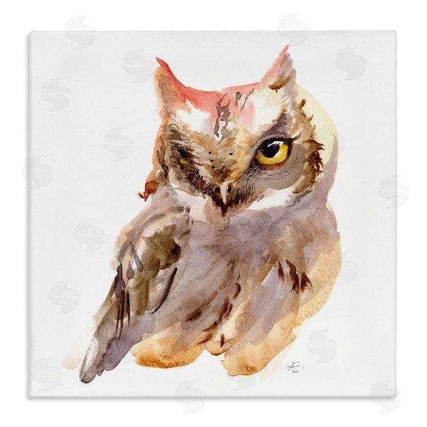 stupell industries Verbrugge Watercolor | Brown Horned Owl Eye Wink Minimal Bird Wall Art